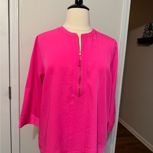 Belle by Kim Gravel Bright Hot Pink Zip-Front Tunic